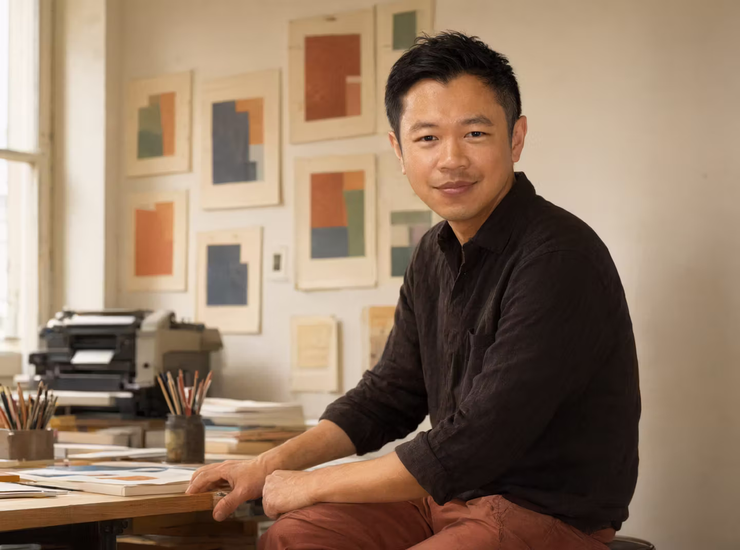 Portrait de Kevin Chau dans son atelier, Paris XIᵉ